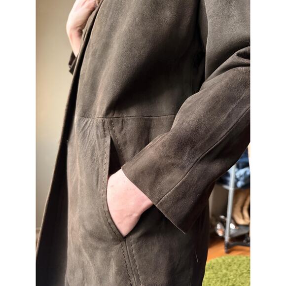 Vintage 60s Suede Fur Collar Coat | Chocolate Brown Mink Trim | Size M/L - Picture 7 of 14